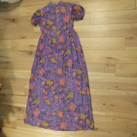 VINTAGE HANDMADE Prairie Cottagecore 70s Short Sleeve Maxi Dress - Size XS/S - Picture 6 of 10
